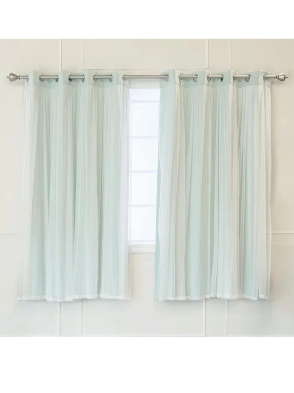 Brockham Solid Tulle Overlay Room Darkening Grommet Mint 63” Curtains Panels